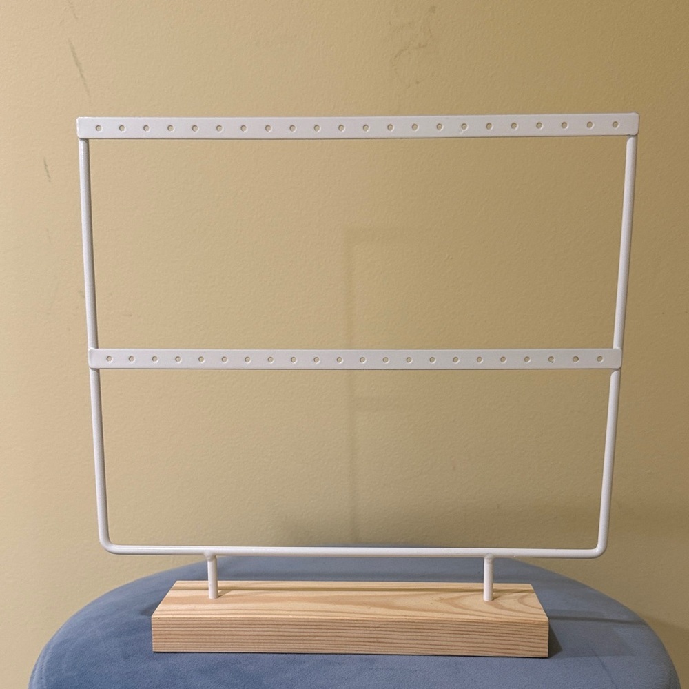 White Jewelry Holder with Wooden Base Earrings organizer H  9.5” x W 10”